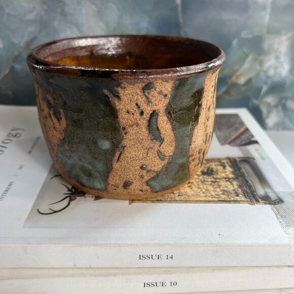 Studio Art Vase/Trinket Cup 5 x 3in Decorative Stoneware Splatter Glaze Signed - Picture 1 of 9